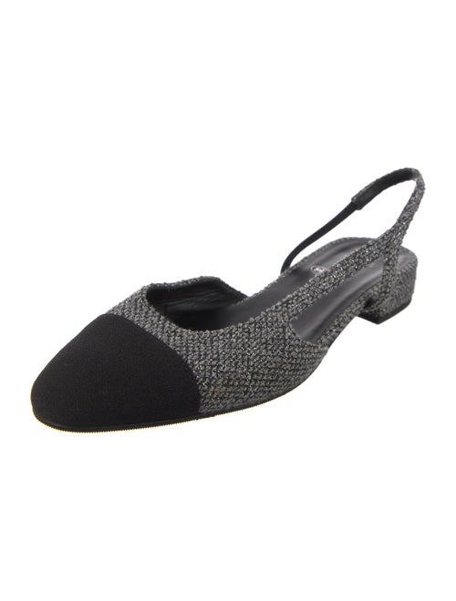 Chanel Interlocking CC Logo Tweed Slingback Flats