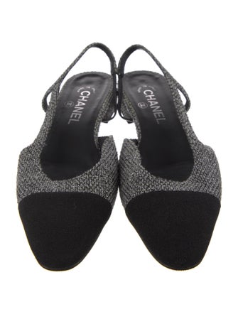 Chanel Interlocking CC Logo Tweed Slingback Flats
