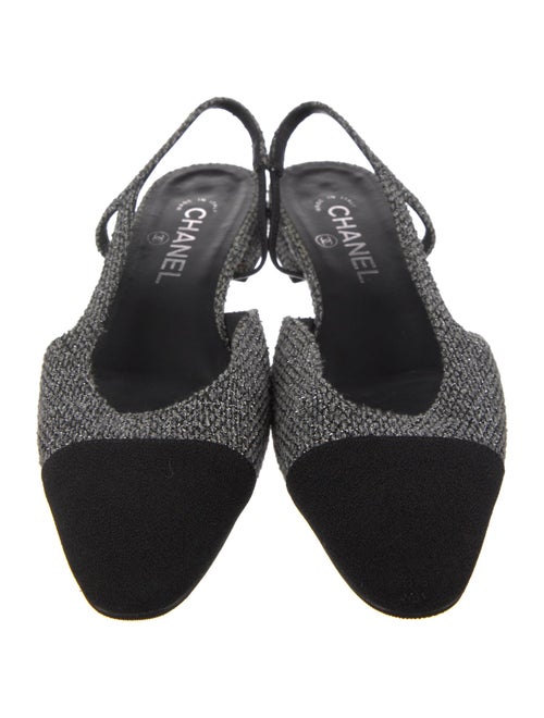 Chanel Interlocking CC Logo Tweed Slingback Flats