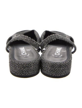 Chanel Interlocking CC Logo Tweed Slingback Flats