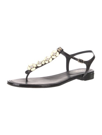 Chanel 2017 Interlocking CC Logo T-Strap Sandals