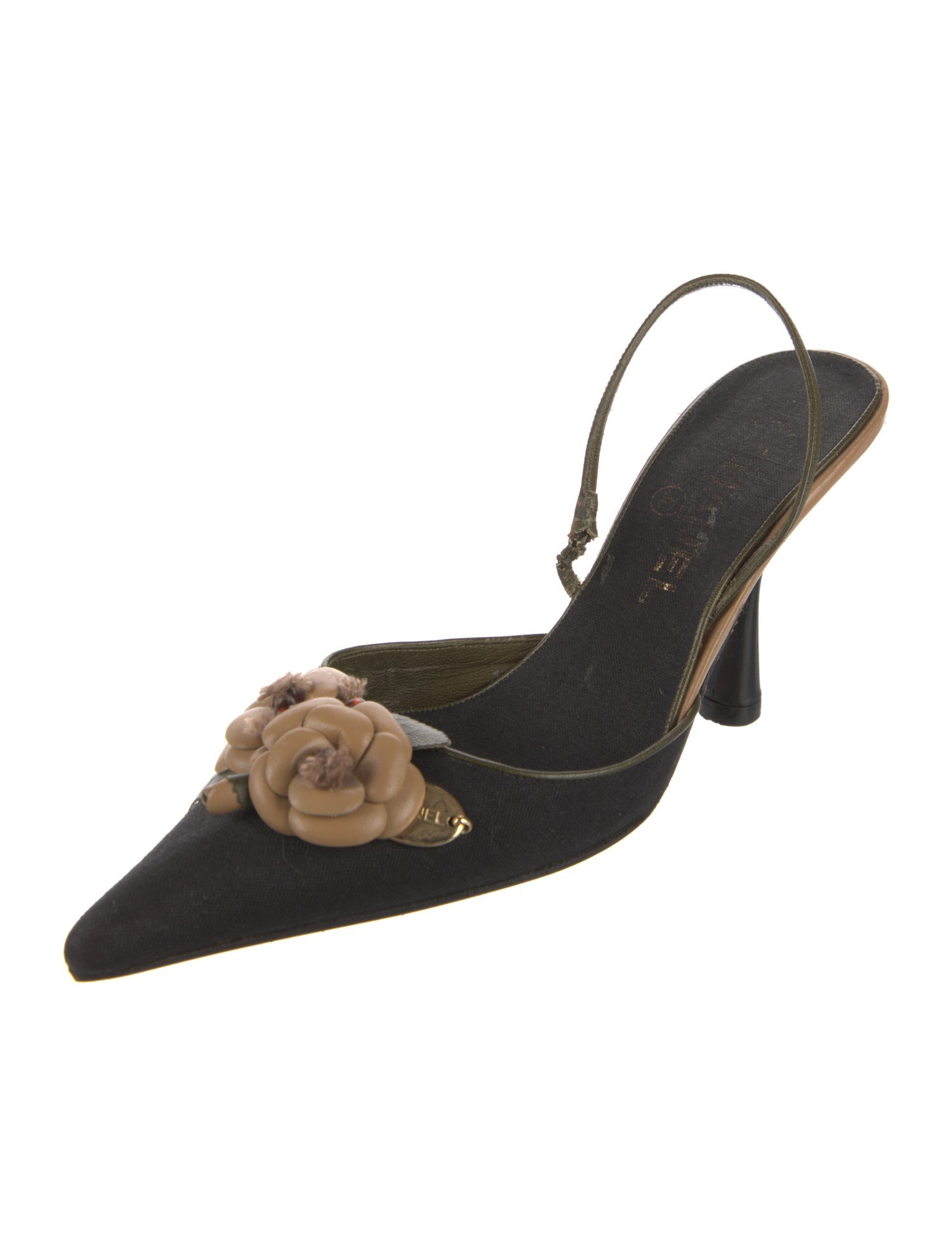 Chanel Camellia Accent Canvas Slingback Pumps