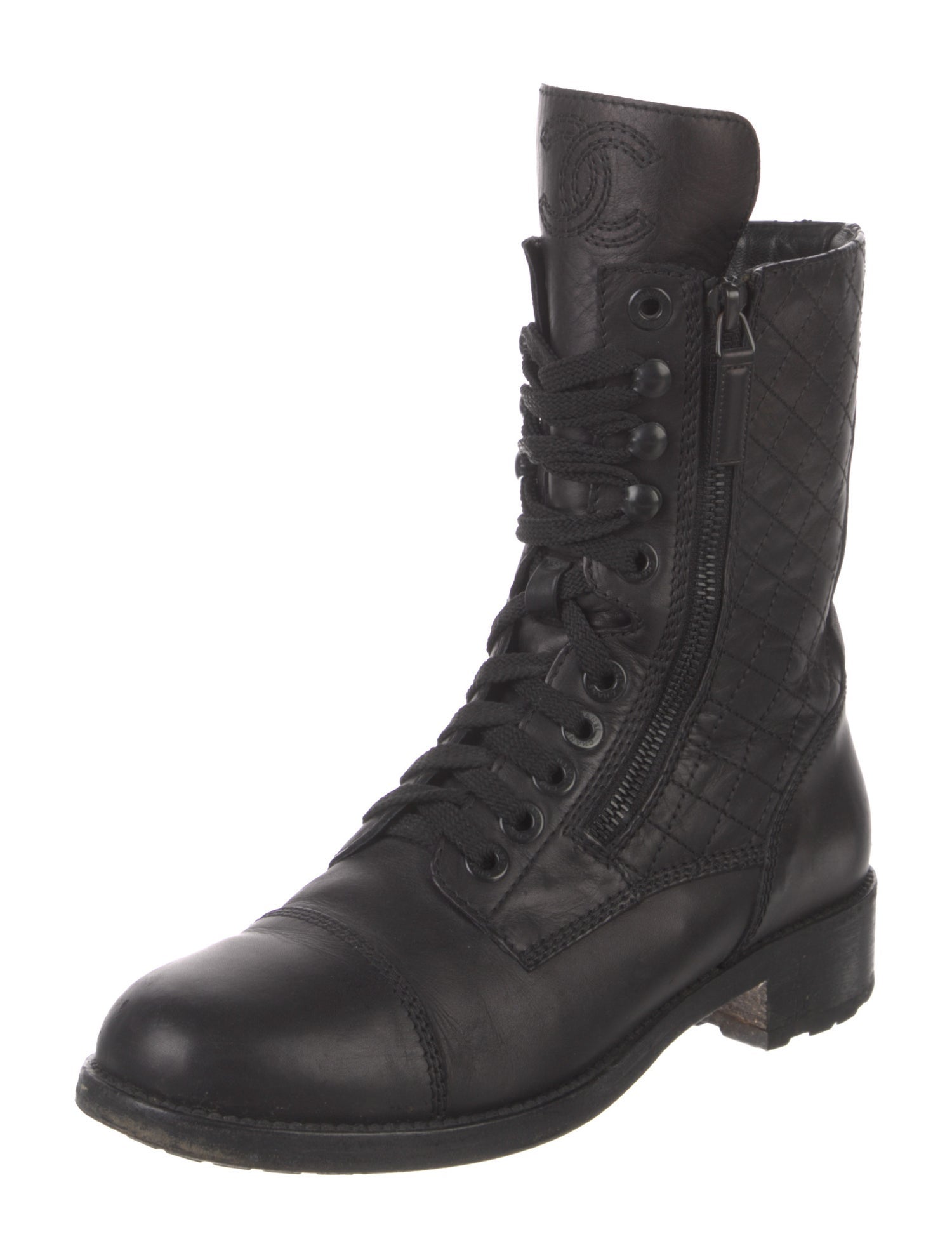 Chanel Interlocking CC Logo Leather Combat Boots