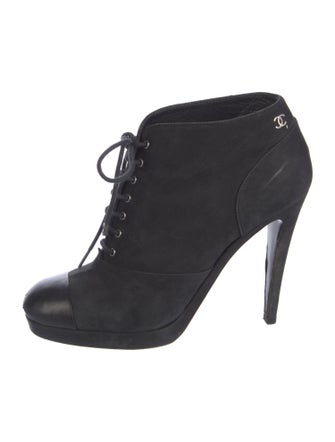 Chanel Interlocking CC Logo Suede Lace-Up Boots