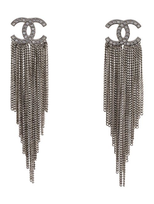 Chanel Strass CC Fringe Drop Earrings