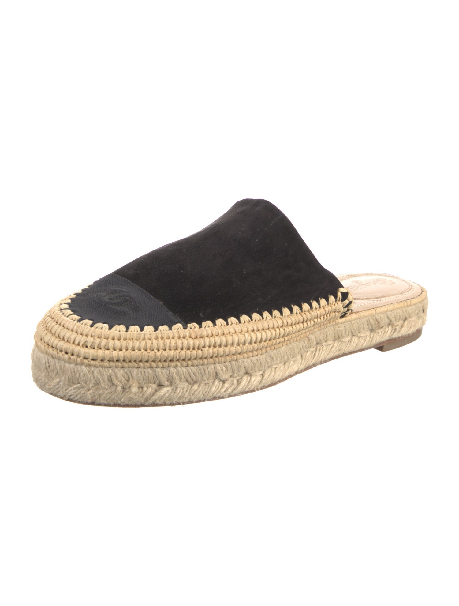 Chanel Interlocking CC Logo Suede Mules