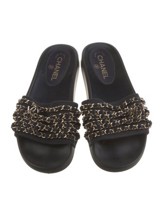 Chanel Interlocking CC Logo Chain-Link Accents Slides