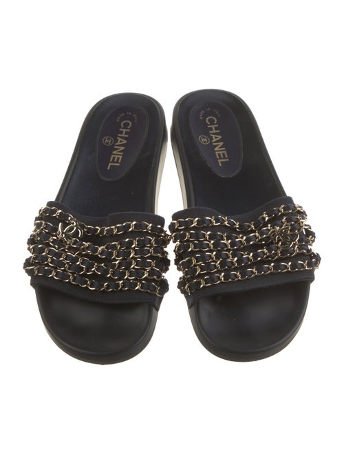 Chanel Interlocking CC Logo Chain-Link Accents Slides