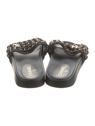 Chanel Interlocking CC Logo Chain-Link Accents Slides