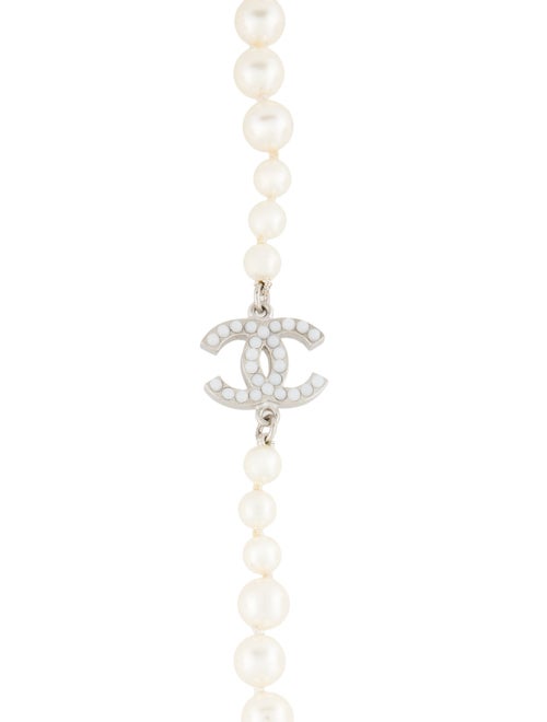 Chanel Faux Pearl CC Bead Strand Necklace