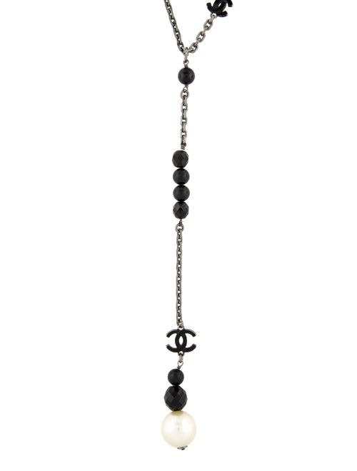 Chanel Faux Pearl & Resin Bead CC Lavalier Necklace