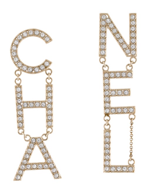 Chanel Strass 'CHA-NEL' Drop Earrings