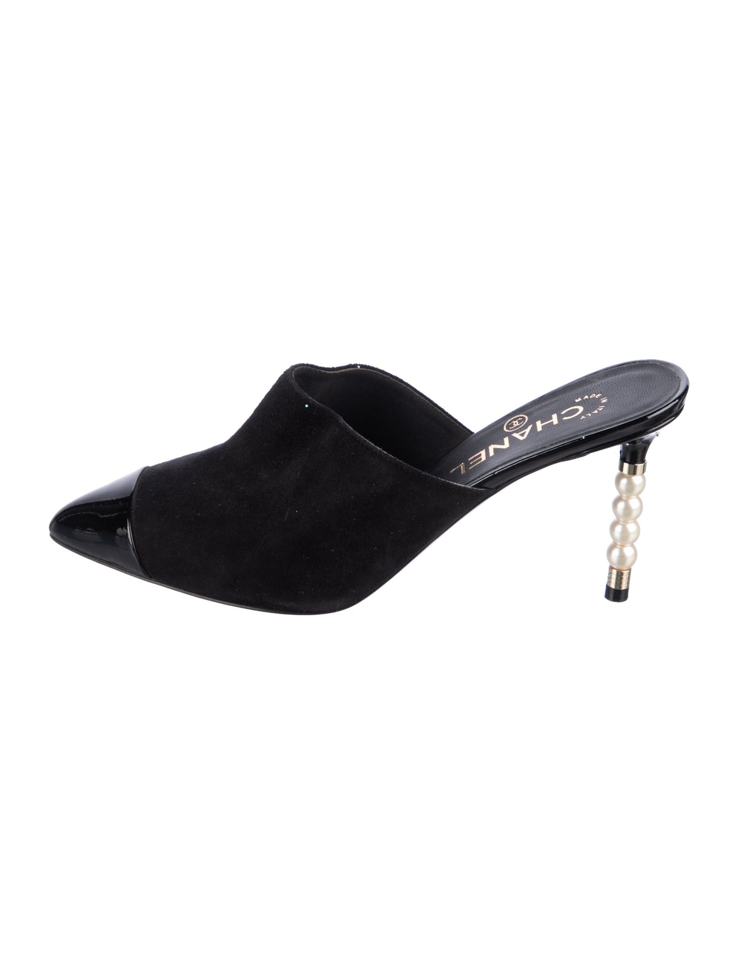 Chanel Interlocking CC Logo Suede Mules