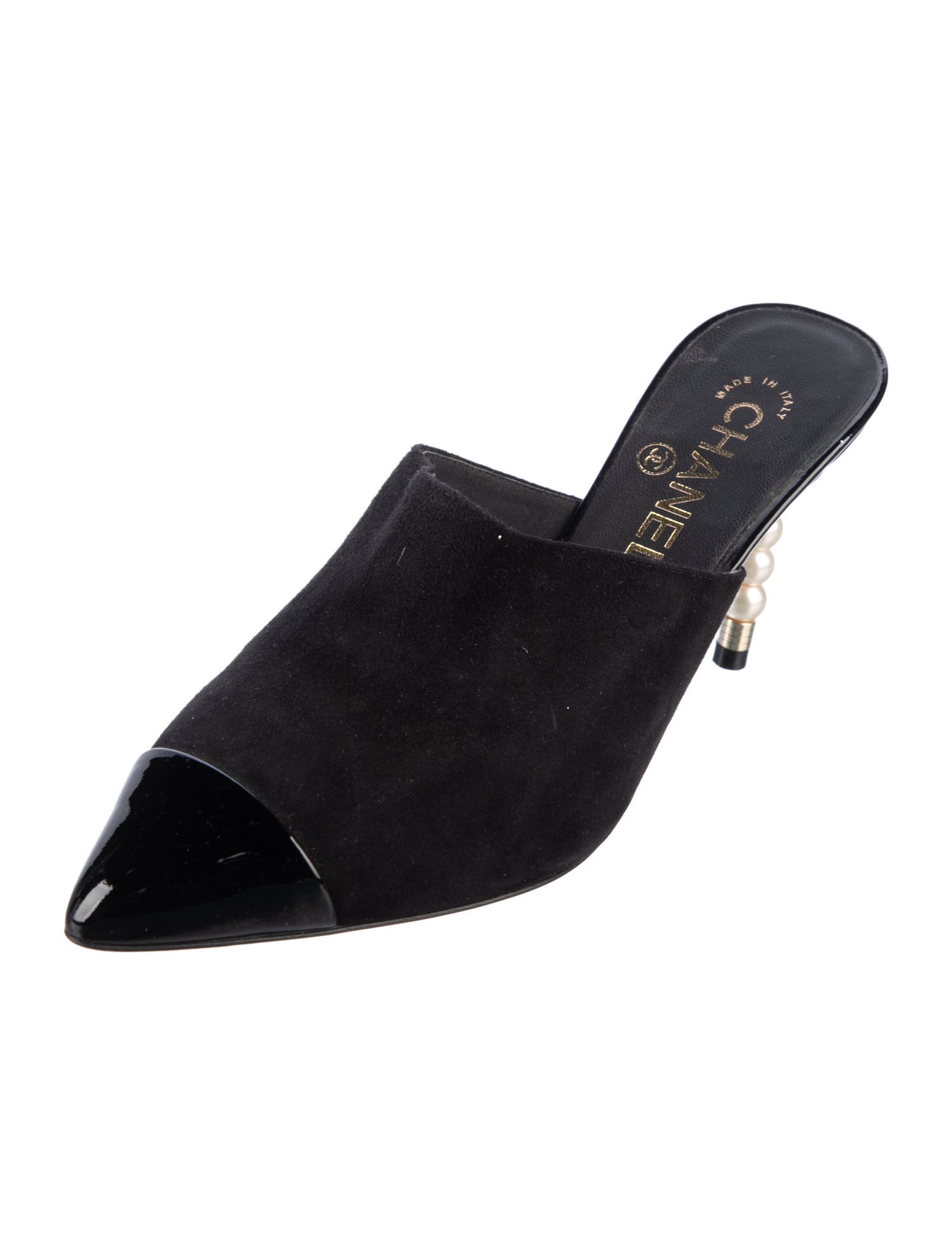 Chanel Interlocking CC Logo Suede Mules