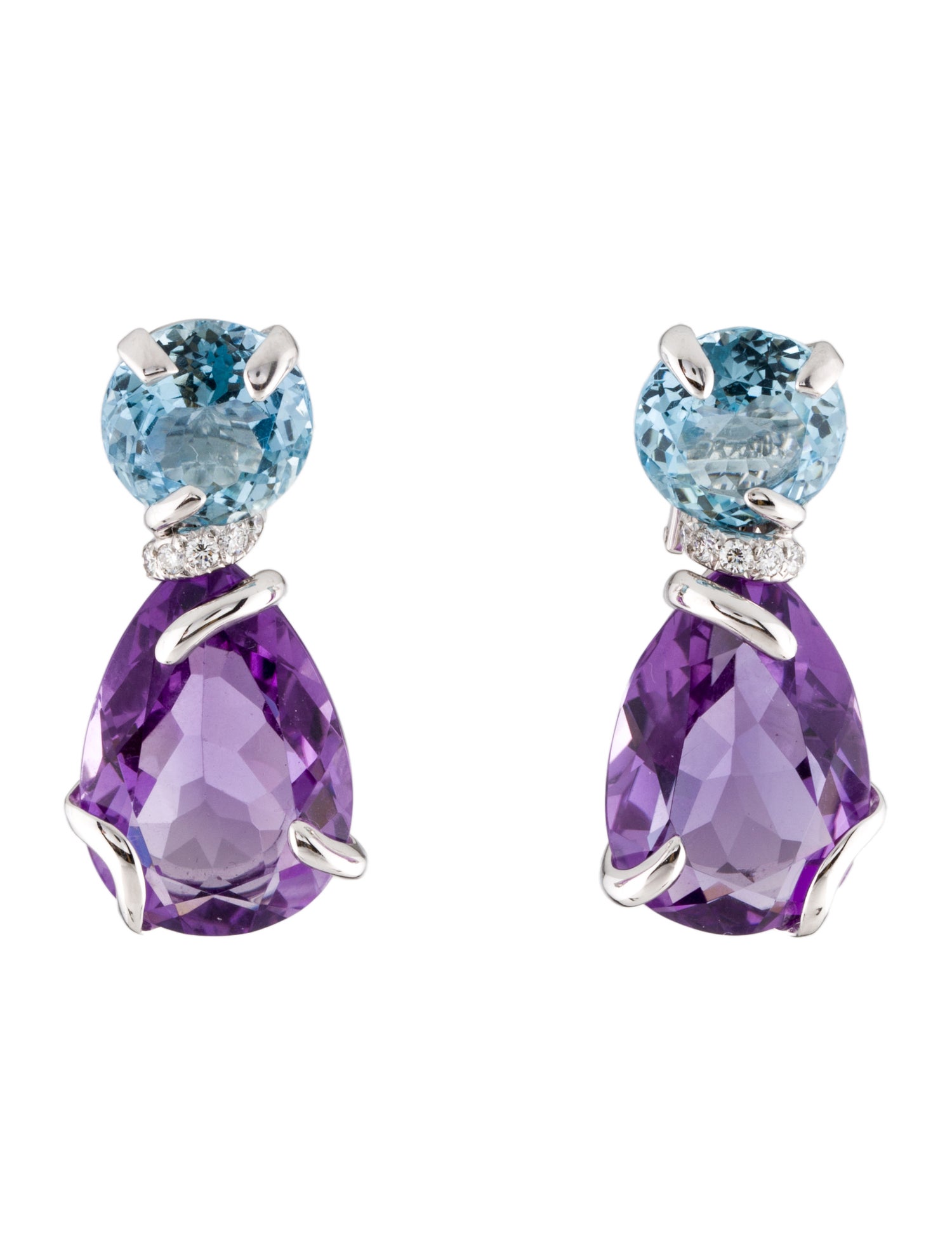 Chanel 18K Amethyst, Aquamarine & Diamond Drop Earrings