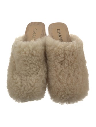 Chanel Interlocking CC Logo Shearling Mules