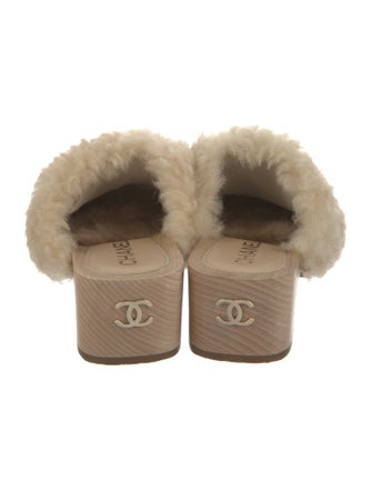 Chanel Interlocking CC Logo Shearling Mules