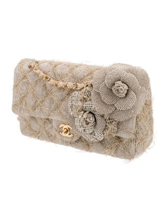 Chanel Medium Straw & Jute Camellia Flap Bag