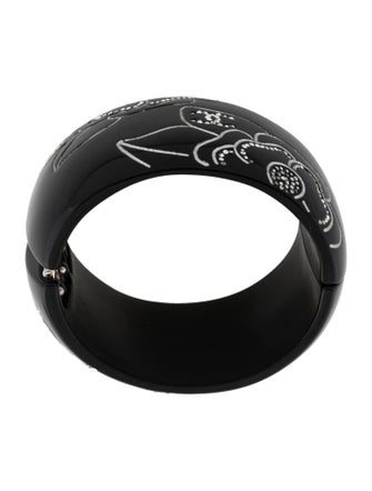 Chanel Strass & Resin Camelia Hinged Bangle Bracelet