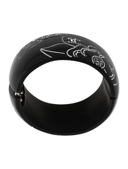 Chanel Strass & Resin Camelia Hinged Bangle Bracelet