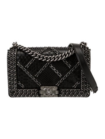 Chanel Shoulder Bags Medium Python Chain Boy Bag