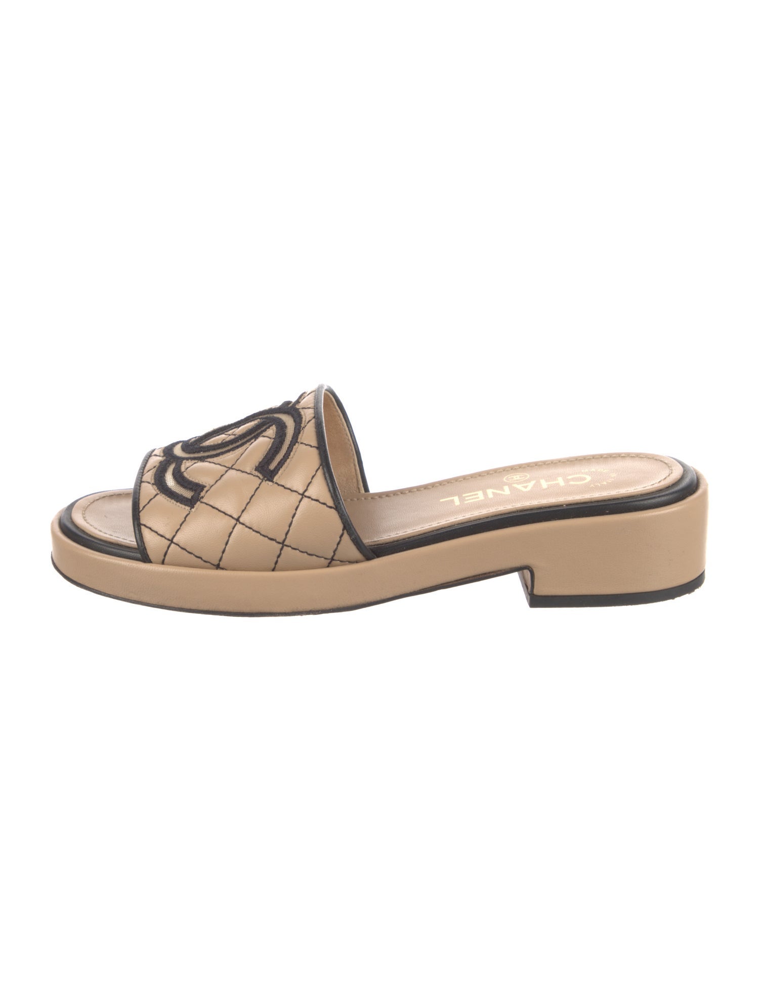 Chanel Interlocking CC Logo Leather Slides