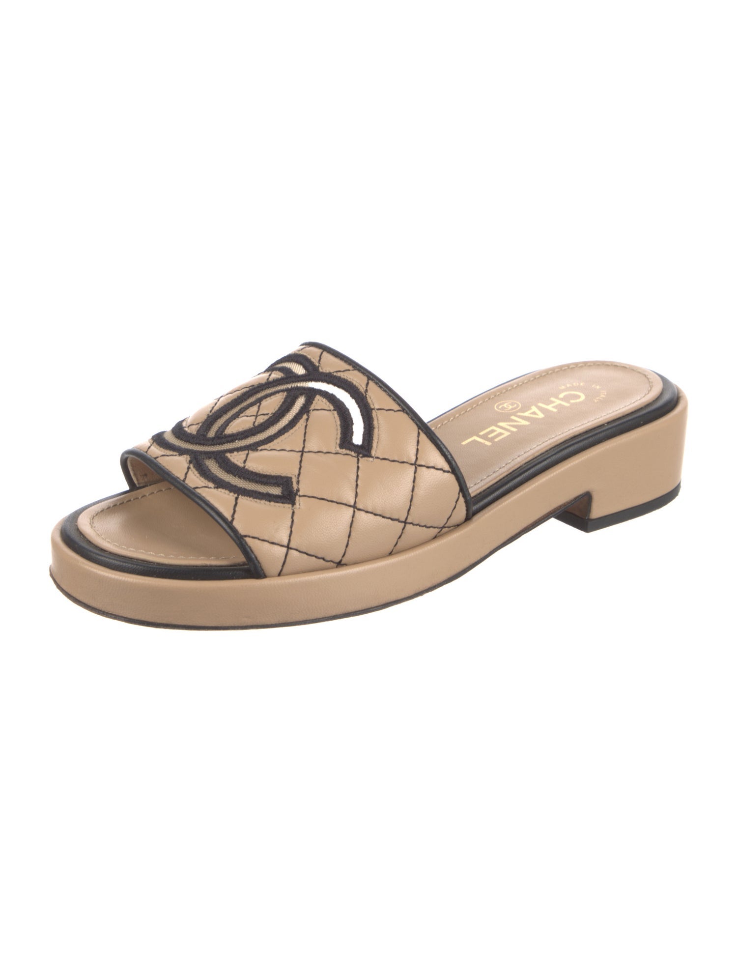 Chanel Interlocking CC Logo Leather Slides