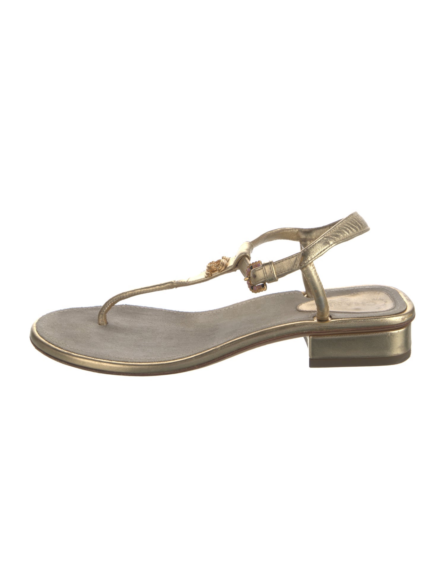 Chanel 2021 Interlocking CC Logo T-Strap Sandals - Gold