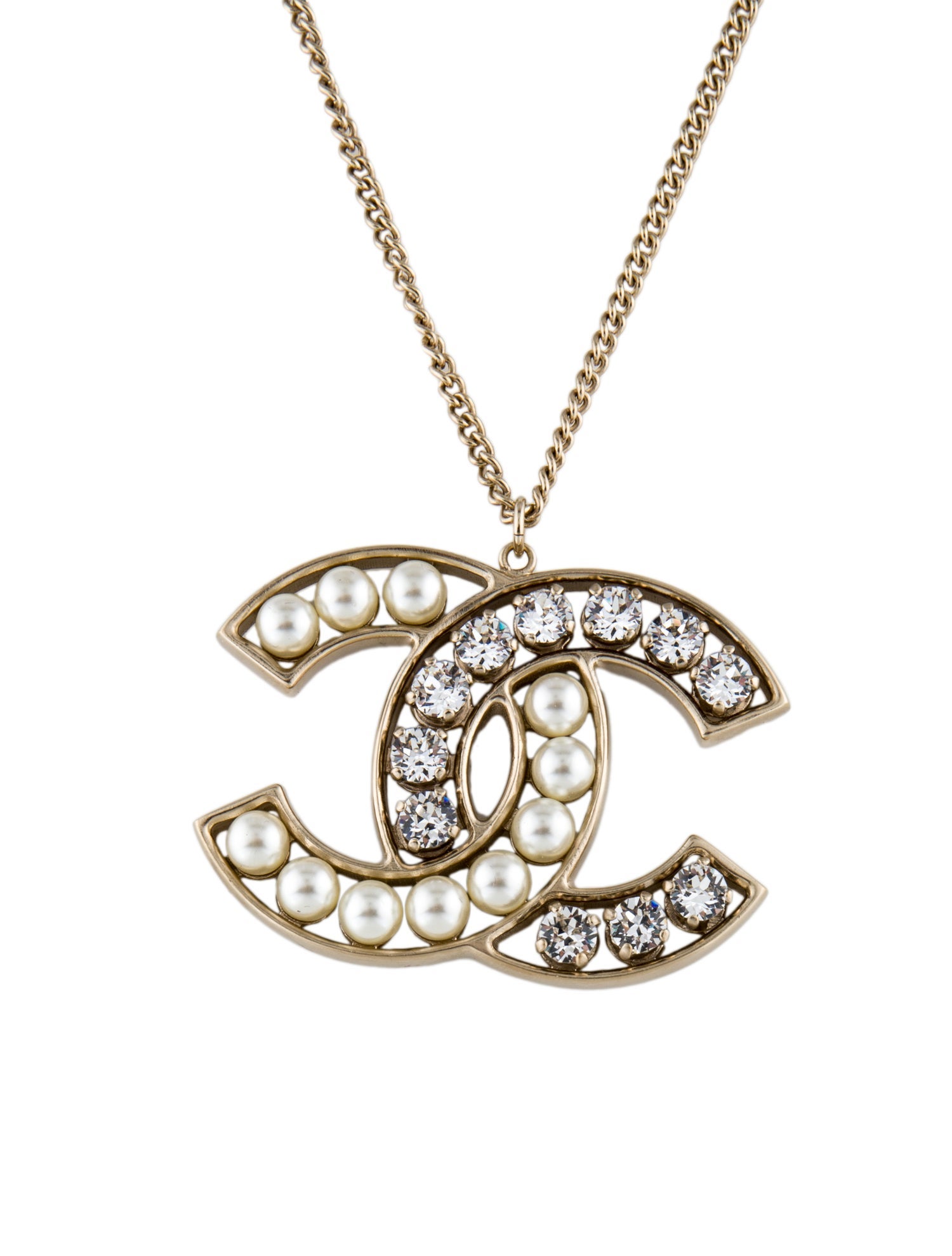Chanel Faux Pearl & Strass CC Pendant Necklace