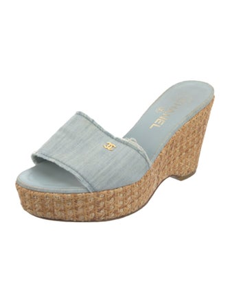 Chanel Interlocking CC Logo Denim Slides