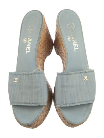 Chanel Interlocking CC Logo Denim Slides