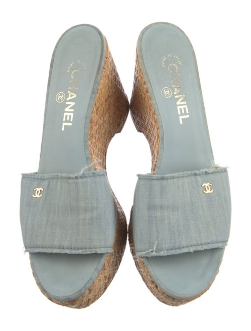 Chanel Interlocking CC Logo Denim Slides