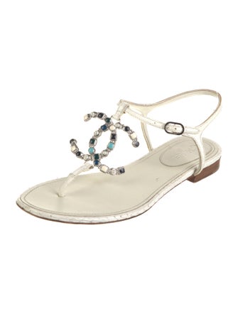 Chanel Interlocking CC Logo Patent Leather T-Strap Sandals