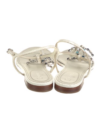 Chanel Interlocking CC Logo Patent Leather T-Strap Sandals
