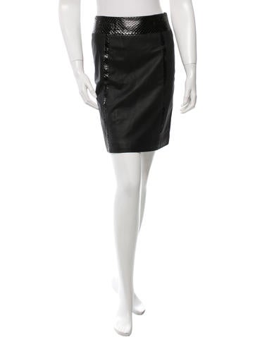Chanel Snakeskin-Trimmed Leather Skirt w/ Tags