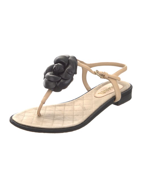 Chanel Interlocking CC Logo Leather T-Strap Sandals