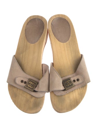 Chanel Interlocking CC Logo Suede Slides