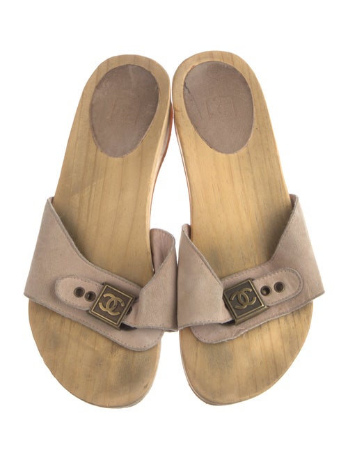 Chanel Interlocking CC Logo Suede Slides