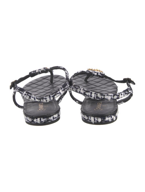 Chanel Interlocking CC Logo Tweed T-Strap Sandals