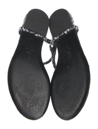 Chanel Interlocking CC Logo Tweed T-Strap Sandals