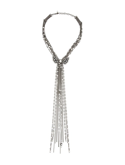 Chanel 2022 Strass & Faux Pearl Butterfly Multistrand Lariat Necklace