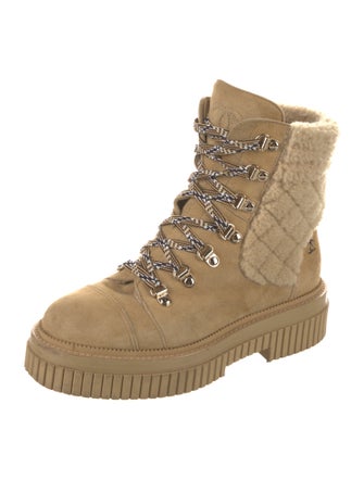 Chanel Interlocking CC Logo Suede Combat Boots