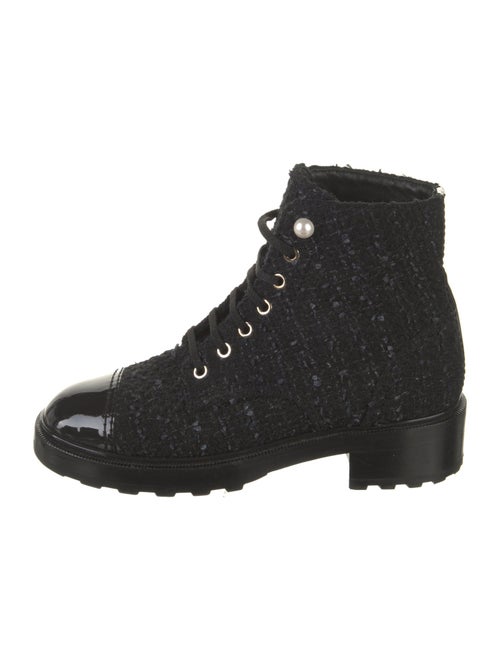 Chanel Interlocking CC Logo Tweed Combat Boots