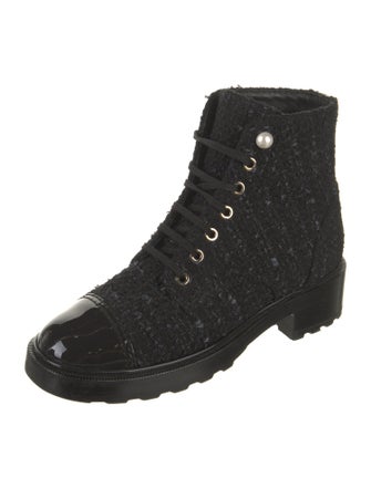Chanel Interlocking CC Logo Tweed Combat Boots