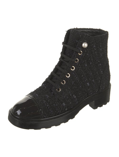 Chanel Interlocking CC Logo Tweed Combat Boots