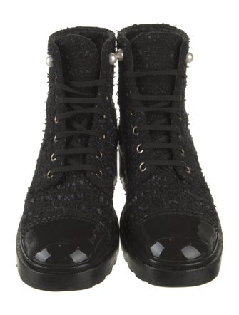 Chanel Interlocking CC Logo Tweed Combat Boots