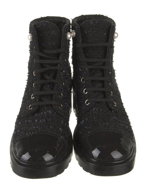 Chanel Interlocking CC Logo Tweed Combat Boots
