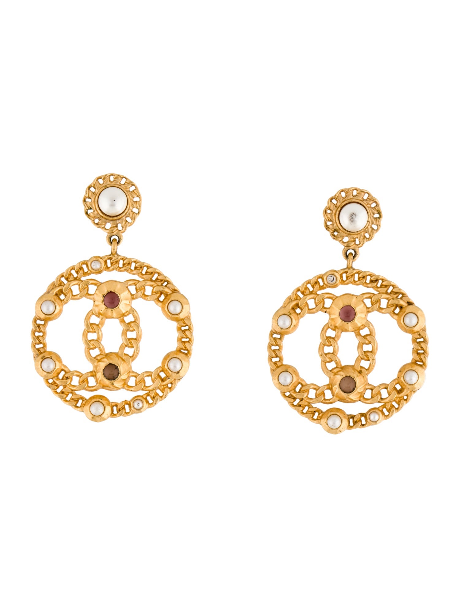 Chanel Faux Pearl & Resin CC Drop Earrings