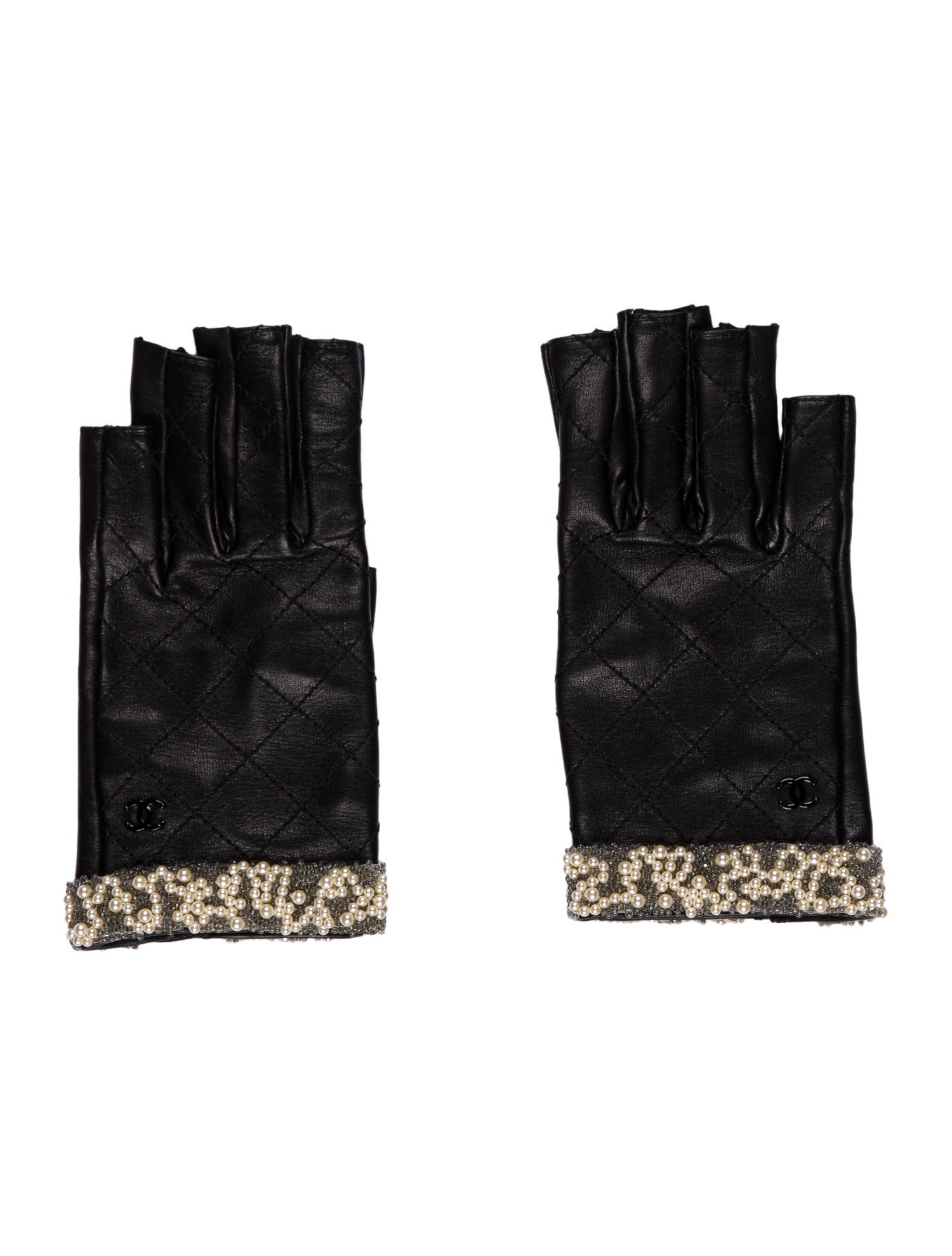 Chanel 2014 Quilted Leather Fingerless Gloves