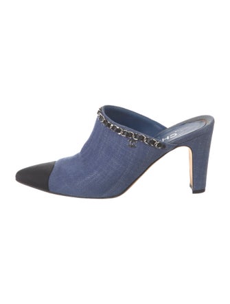 Chanel Interlocking CC Logo Denim Mules